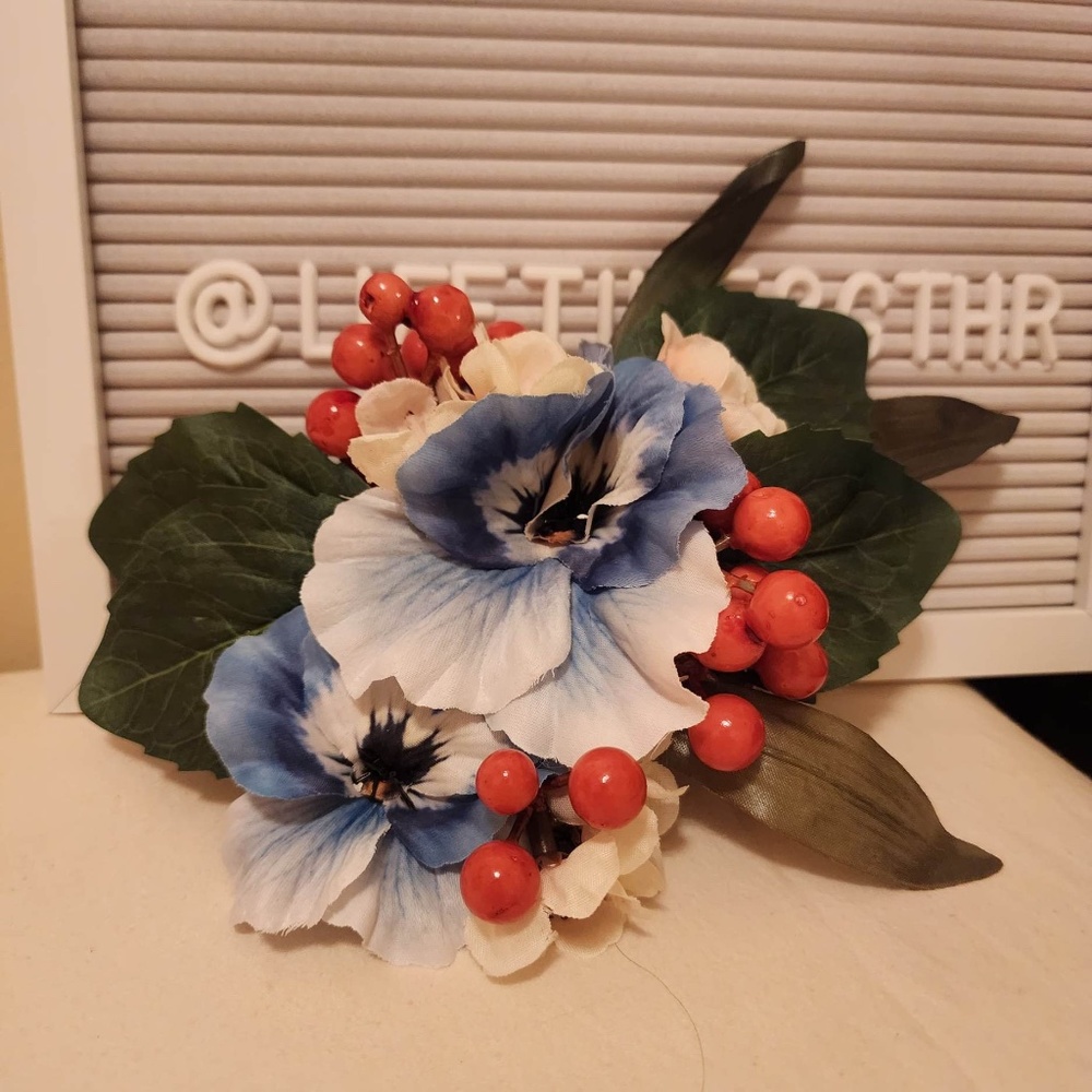 Floral Blue/White Hibiscus Handmade Hair Clip